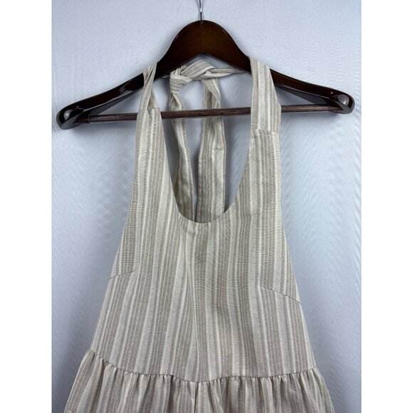Women’s Mable Small Cream & Tan Halter Romper with Pockets & Back Tie - Picture 3 of 6